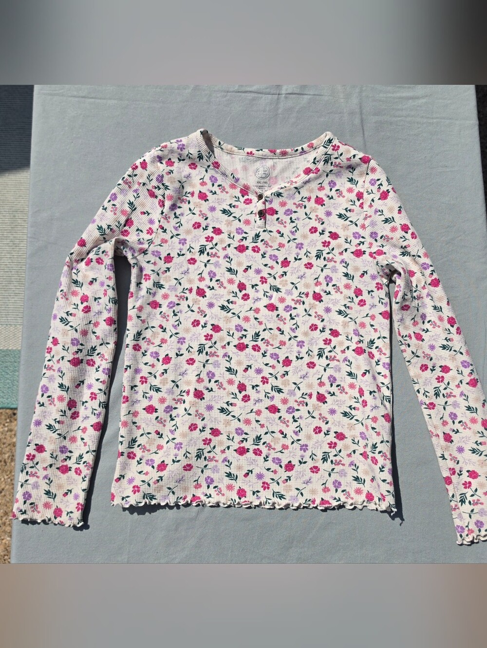 wonder nation White Long-Sleeve Floral Henley Top with Pink & Purple Flowers